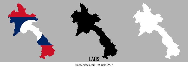 Laos flag and map shape black and gray color.