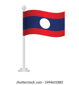 Laos  flag. National flag of Laos on pole vector 