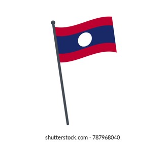laos flag. The national flag of laos on a pole. The waving flag. The sign and symbol of the country. Realistic vector on white.