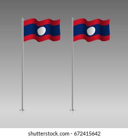 Laos flag on the flagpole. Official colors and proportion correctly. High detailed vector illustration. 3d and isometry. EPS10