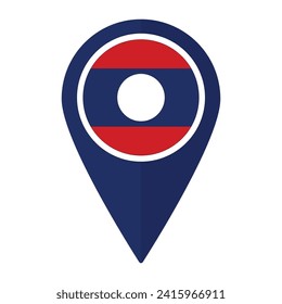 Laos flag on map pinpoint icon isolated. Flag of Laos