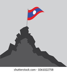 Laos flag on the mountain peak. Business concept, goal achievement, success, winning. Flat style,flag of Laos, vector illustration.EPS10.