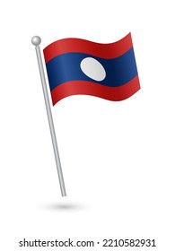 Laos flag on pole waving in the wind vector illustration