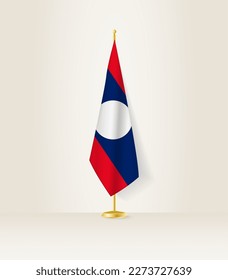 Laos Flagge auf einem Flaggenstand. Vektorgrafik.