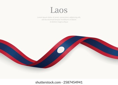 Laos flag on Waving ribbon. Template for independence day