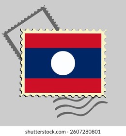 Laos flag postage stamp. Isolated vector illustration on grey post stamp background