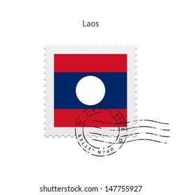 Laos Flag Postage Stamp on white background. Vector illustration.