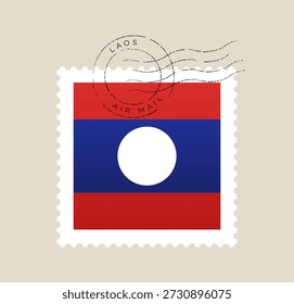 Icono de Vector de sello postal de la bandera de Laos con una cancelación de matasellos de correo aéreo en un fondo de papel vintage..