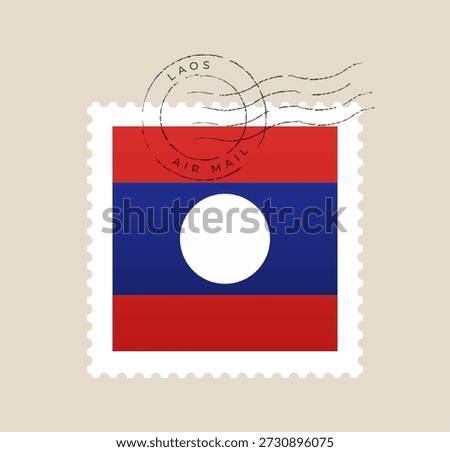 Laos flag postage stamp vector icon with a distressed air mail postmark cancellation on a vintage paper background..