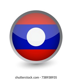 Laos Flag Round Glossy Icon. Vector illustration.