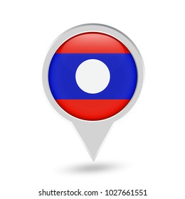 Laos Flag Round Pin Icon. Vector icon.