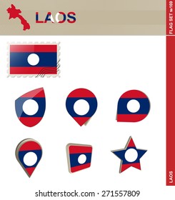 Laos Flag Set, Flag Set #169. Vector.