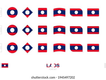 Laos flag set, simple flags of Laos with three different effects. Vector illustration.