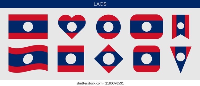 Laos flag set. Vector illustration isolated on white background