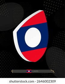Laos Flag Shield icon in 3D on Dark Modern Abstract Rugby Background. Perfect for sports events, heritage themes, national celebrations, and patriotic designs.