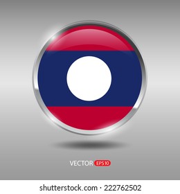 Laos flag, shiny, glossy metal vector badge