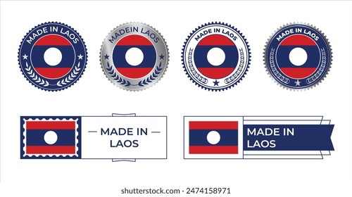 Laos Flag Stamp. Made in Stamp Isolated in White Background. Symbol, Vector, Icon, Illustration.
