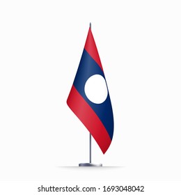 Laos flag state symbol isolated on background national banner. Greeting card National Independence Day of the Lao People's Democratic Republic. Illustration banner with realistic state flag.