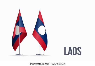 Laos flag state symbol isolated on background national banner. Greeting card National Independence Day of the Lao People's Democratic Republic. Illustration banner with realistic state flag.