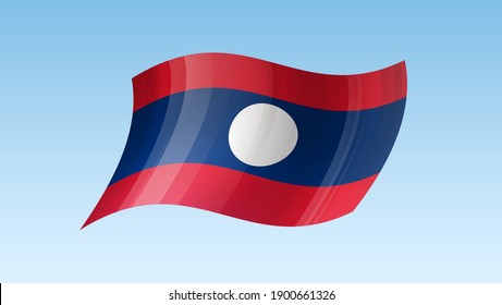 Laos flag state symbol isolated on background national banner. Greeting card National Independence Day of the Lao People's Democratic Republic. Illustration banner with realistic state flag.