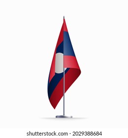 Laos Flaggenstaatsymbol einzeln auf nationalem Hintergrund. Grußkarte Nationaler Unabhängigkeitstag der Demokratischen Volksrepublik Laos. Illustrationsbanner mit realistischer Staatsflagge.