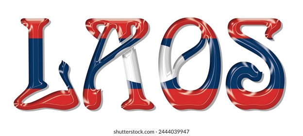 Laos flag text font, 3D Laos flag colorful background, Laos flag vector illustration