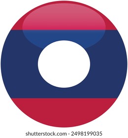 Laos-Flag, Vektorsymbol. Glänzendes rundes Symbol mit Flagge des Laos auf weißem Hintergrund