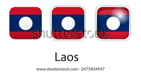 Laos flag vector icons set in the shape of rounded square