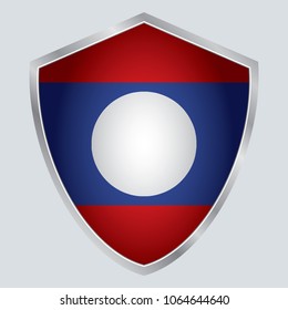laos Flag Vector Shield Icon. asia. vector illustration. vector shadow. gray background. 3d. eps10.