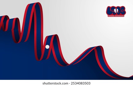 Laos flag in wavy design on white and blue background. Laos national day campaign. Laos independence day design