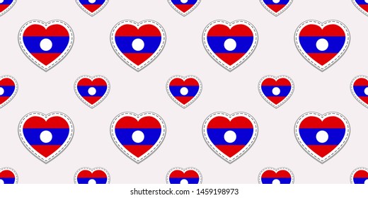 Laos flags background. Vector stickers. Love hearts symbols. Laotian flag seamless pattern. Good choice for sports pages, travel, patriotic, geographic, elements. patriotic wallpaper.