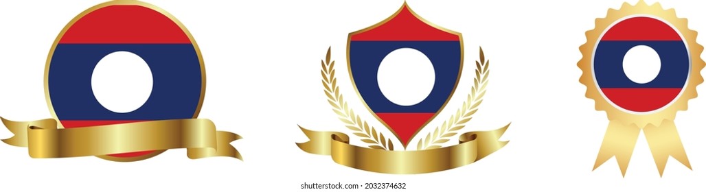 Laos flags. Symbols of countries map