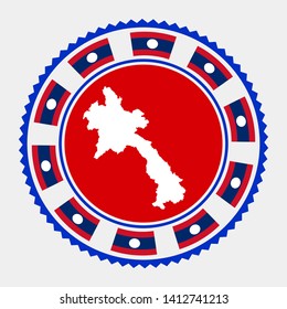 Laos flat stamp. Round logo with map and flag of Laos. Vector illustration.