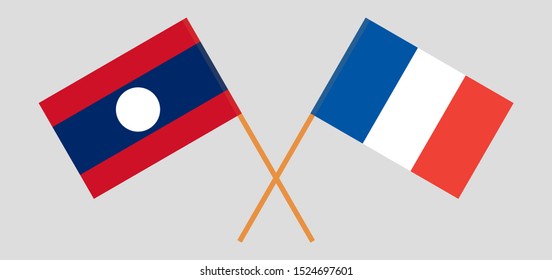 Laos and France. Laotian and  French flags. Official colors. Correct proportion. Vector illustration
