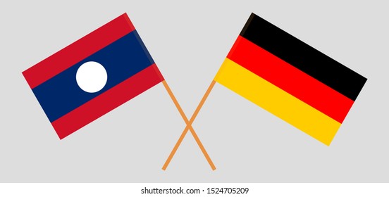 Laos and Germany. Laotian and German flags. Official colors. Correct proportion. Vector illustration
