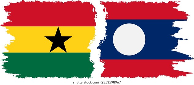 Laos and Ghana grunge flags connection, vector