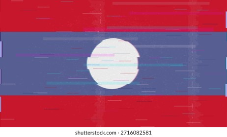 Vector Video de bandera de falla de Laos, distorsión dividida RGB, ilustración de marco abstracto digital