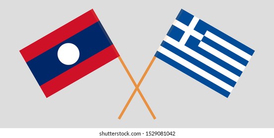 Laos and Greece. Laotian and Greek flags. Official colors. Correct proportion. Vector illustration
