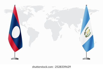 Bandeiras do Laos e da Guatemala para reunião oficial contra fundo do mapa do mundo.