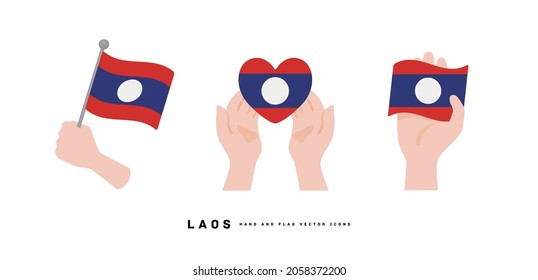 [Laos] Hand and national flag icon vector illustration