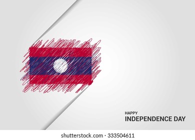 Laos Happy independence day scribble flag. Hand drawn Country flag on Gray crumbled paper. vintage background wallpaper vector illustration.
