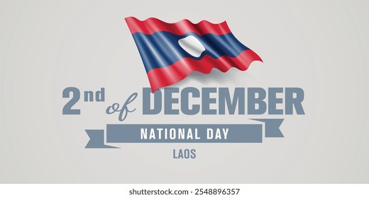 Laos happy national day greeting card, banner vector illustration. Laotian holiday 2nd of December design element with realistic flag