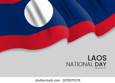 Laos happy national day vector banner, greeting card. Laotian realistic wavy flag in 2nd of December patriotic holiday horizontal design