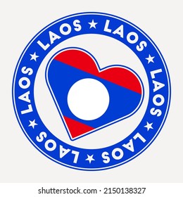 Laos heart flag badge. From Laos with love logo. Support the country flag stamp. Vector illustration.