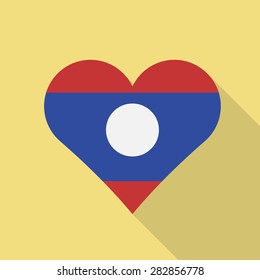 Laos heart flag flat style with long shadow. Patriotic design. Vector EPS10