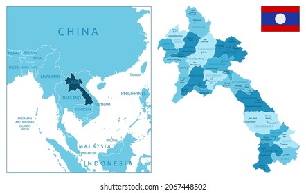 Laos - highly detailed blue map. Vector illustration