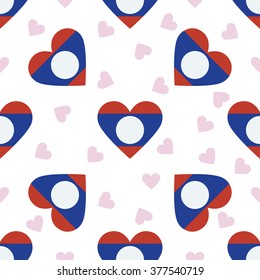 Laos independence day seamless pattern. Patriotic country flag background. Laos flag in the shape of heart. Vector seamless pattern.