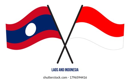 Laos and Indonesia Flags Crossed And Waving Flat Style. Official Proportion. Correct Colors.