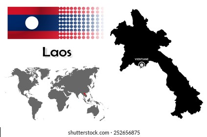 Laos info graphic with flag , location in world map, Map and the capital ,Vientiane, location.(EPS10 Separate part by part)