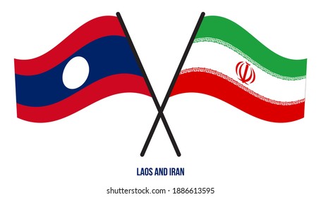 Laos and Iran Flags Crossed And Waving Flat Style. Official Proportion. Correct Colors.